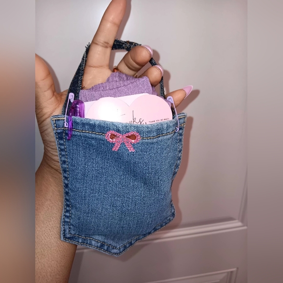 Handmade Denim Pocket Pouch Filled With Goodies! - Picture 5 of 7